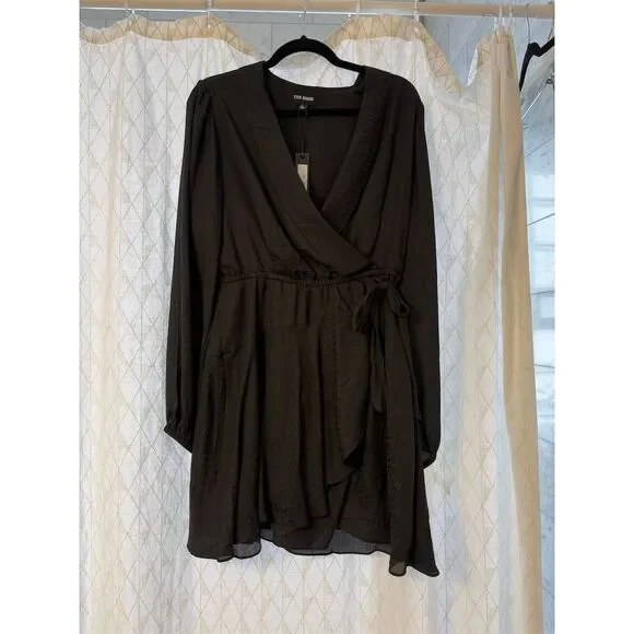 Steve Madden Women's L Black Shiny Leopard Faux Wrap Dress Knee Length - Picture 5 of 13